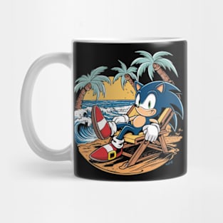 A sonic the hedgehog relaxing in a chair at the beach Mug